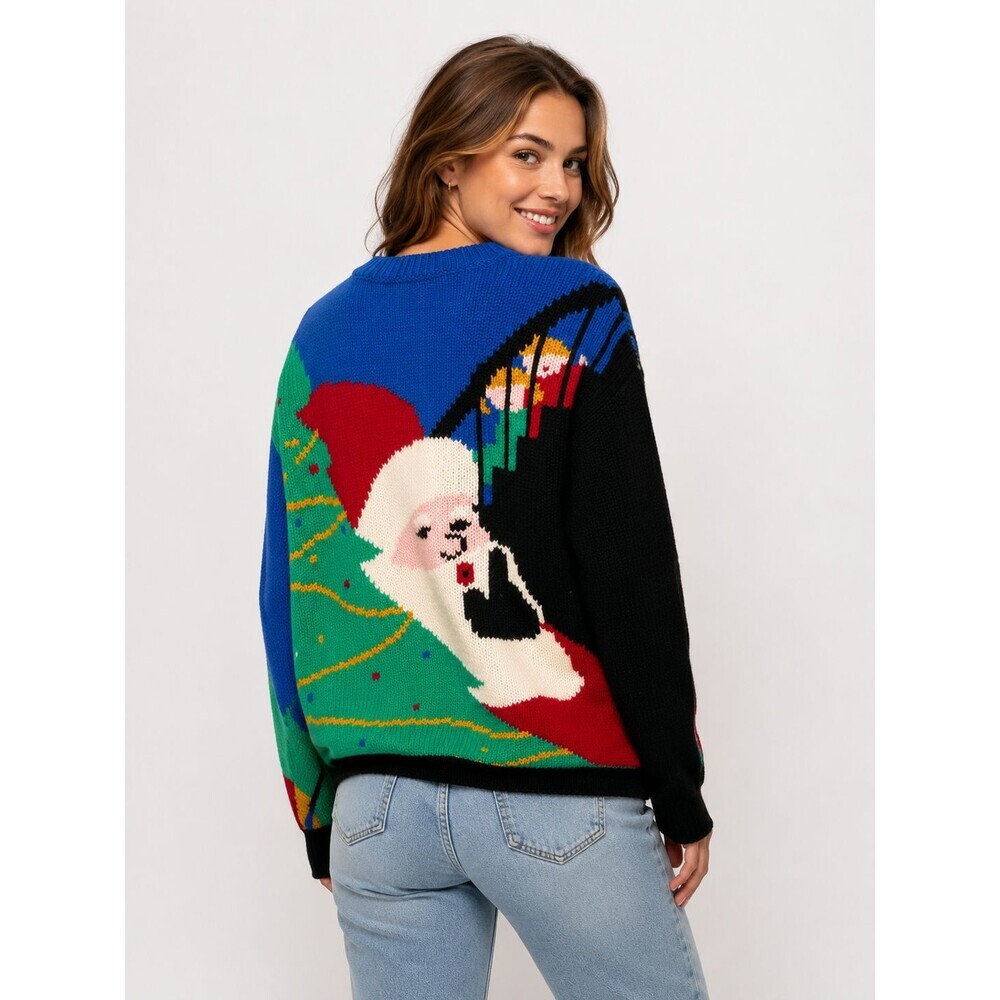 Vintage Talbots Christmas Cardigan Sweater Size Medium 100% Cool Santa Clause